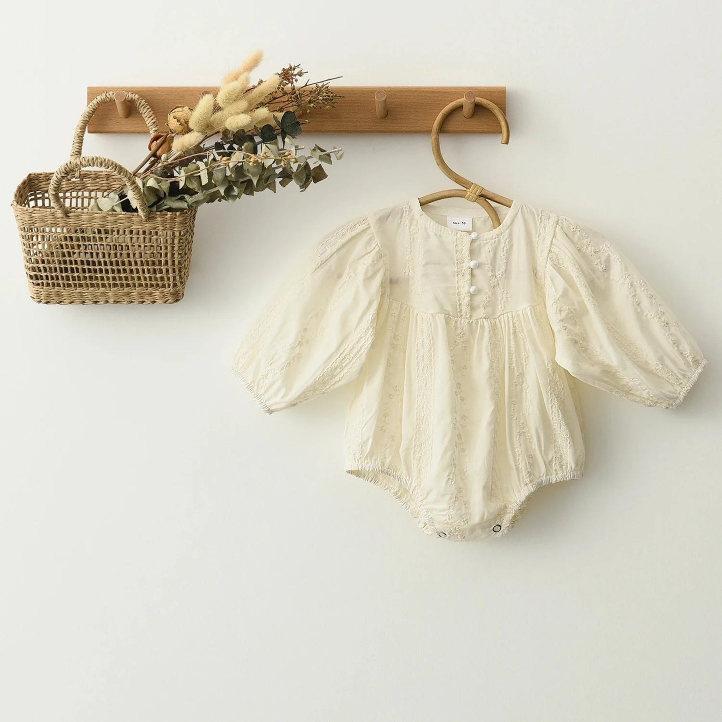 Ivory Gray Cotton Lace Newborn Rompers