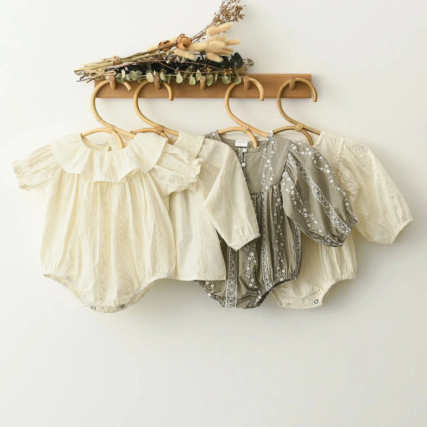 Ivory Gray Cotton Lace Newborn Rompers