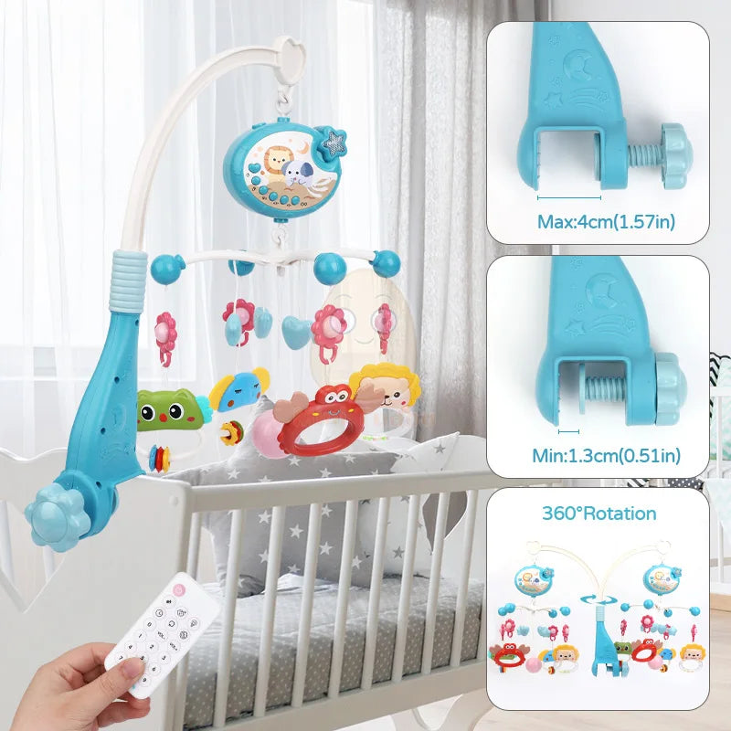 Baby Crib Mobile Rattle Toy For 0-12 Months Infant  Rotating Musical Projector Night Light Bed Bell Educational For Newborn Gift