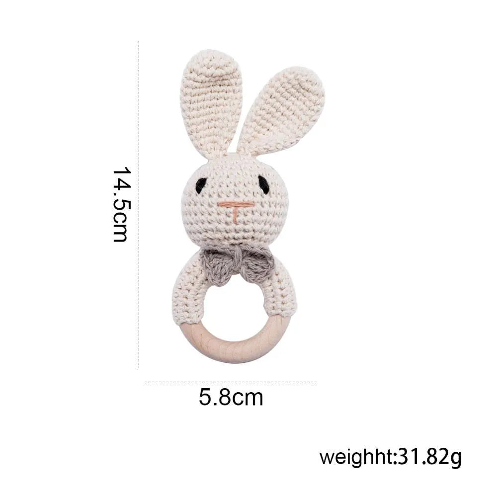 1PC Crochet Animal Bear Rattle Toy Soother Bracelet Wooden Teether Ring Baby