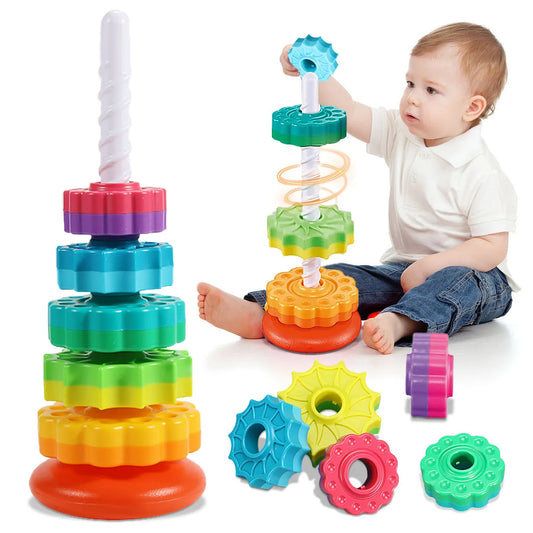 Rotating Rainbow Tower: Stacking Puzzle for Safe and Colorful Children's Play