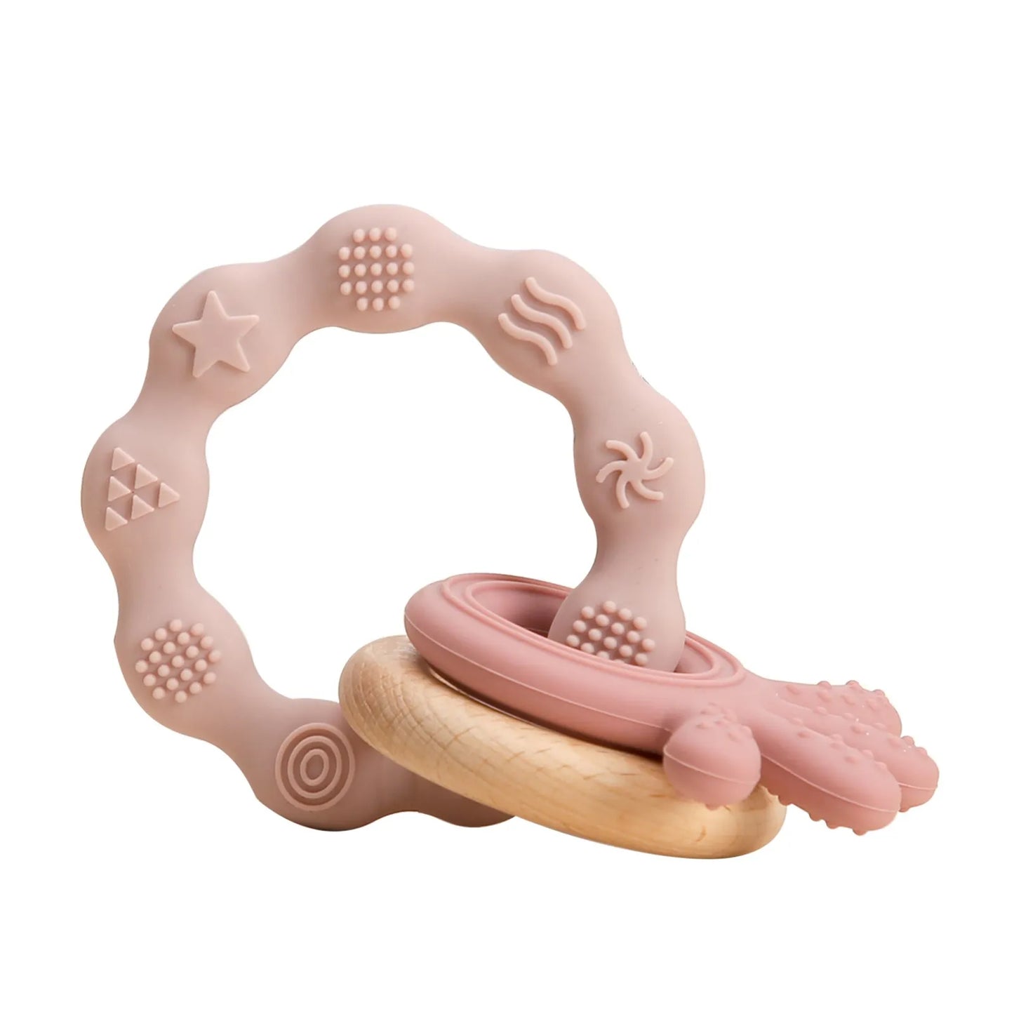 1PC Crochet Animal Bear Rattle Toy Soother Bracelet Wooden Teether Ring Baby