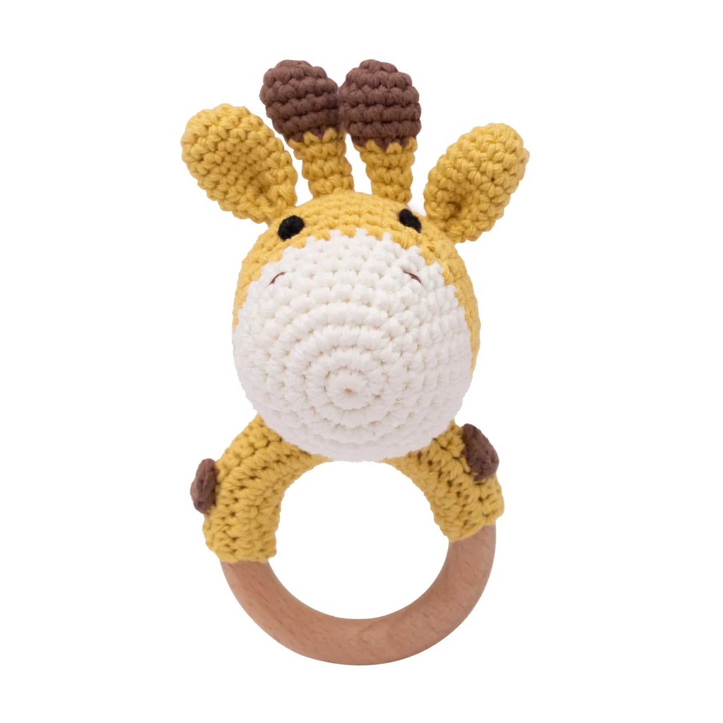 1PC Crochet Animal Bear Rattle Toy Soother Bracelet Wooden Teether Ring Baby